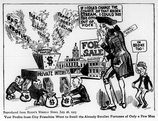 vintage political cartoon about private interests 