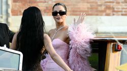 US reality TV personality Kim Kardashian (L) and US socialite Khloe Kardashian leave the Gritti Palace Hotel on the wedding day of Amazon founder Jeff Bezos with Lauren Sanchez, in Venice on June 27, 2025. (Photo by Stefano Rellandini / AFP) (Photo by STEFANO RELLANDINI/AFP via Getty Images) 