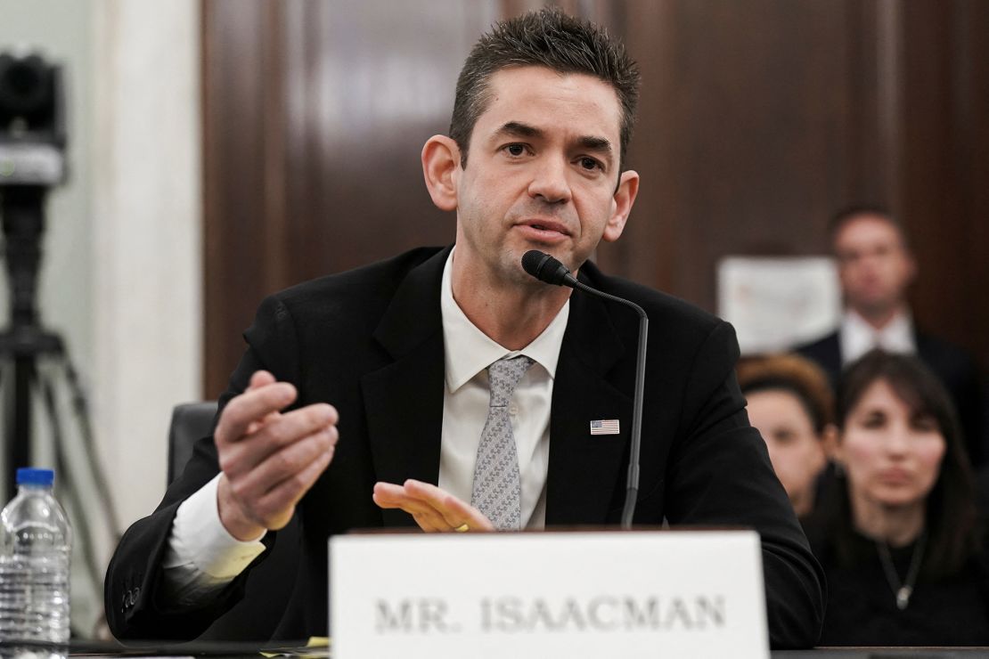 Jared Isaacman, President Donald Trump’s nominee to be NASA administrator, testifies during a Senate confirmation hearing in Washington, DC, on Wednesday.