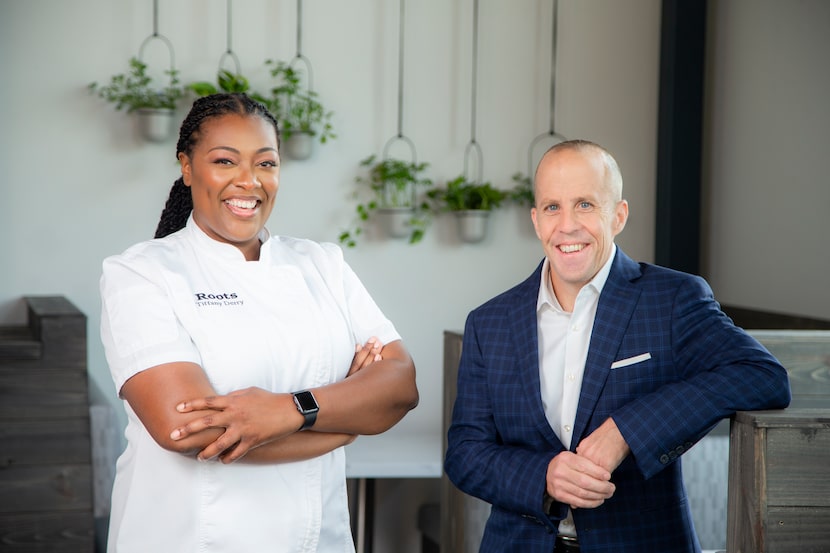 Tiffany Derry, left, and Tom Foley at their restaurant, Roots Southern Table, in Farmers...