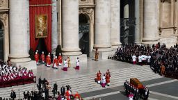 The coffin of Pope Francis is carried during the funeral Mass of Pope Francis in St. Peter