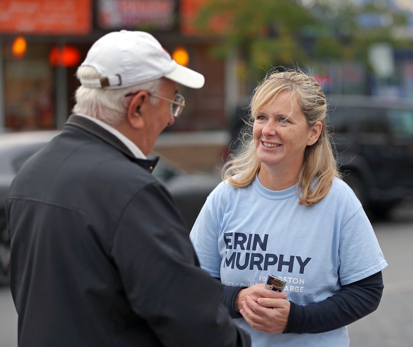 Erin Murphy canvassed at the Maverick Square train station in East Boston in 2019.