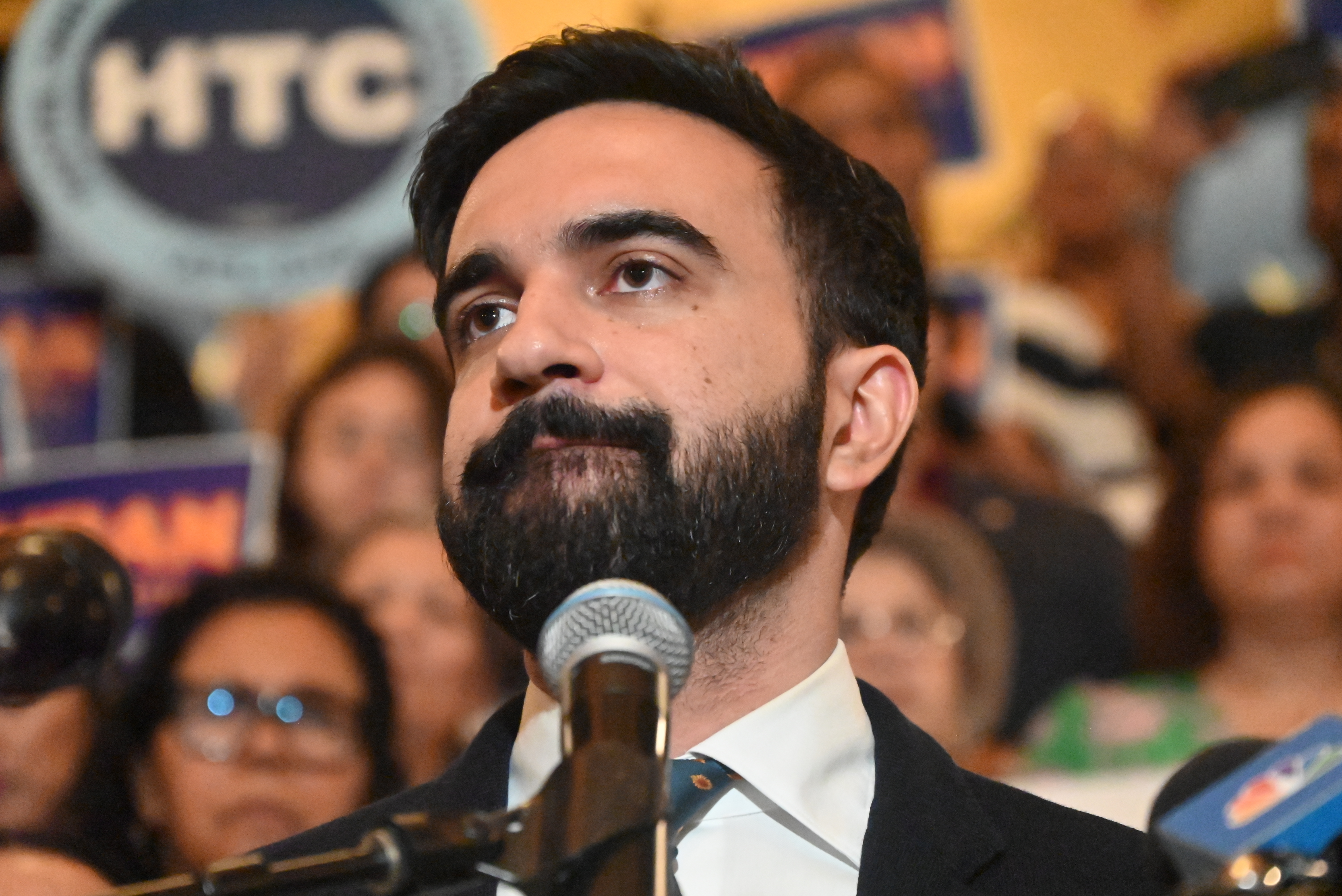MANHATTAN, NEW YORK, UNITED STATES - JULY 10: Zohran Mamdani, the Democratic nominee for New York City mayor, participate in an endorsement event with Congressman Adriano Espaillat at the United Palace Theater in Manhattan, New York, United States, on July 10, 2025. Zohran Mamdani blasted President Trump for threatening to