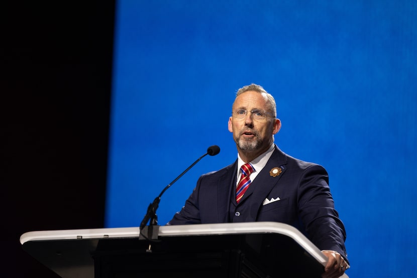 President of the Southern Baptist Convention Clint Pressley speaks at the Southern Baptist...