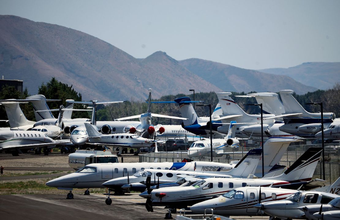 Private jets parked at the Friedman Memorial Airport during the Allen & Company Sun Valley Conference on July 10, in Sun Valley, Idaho.