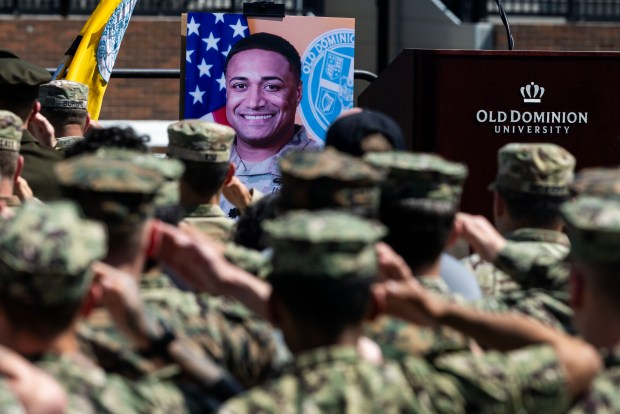 Lt. Col. Brandon A. Shah is honored during the Monarch Battalion Unit Memorial at Old Dominion University