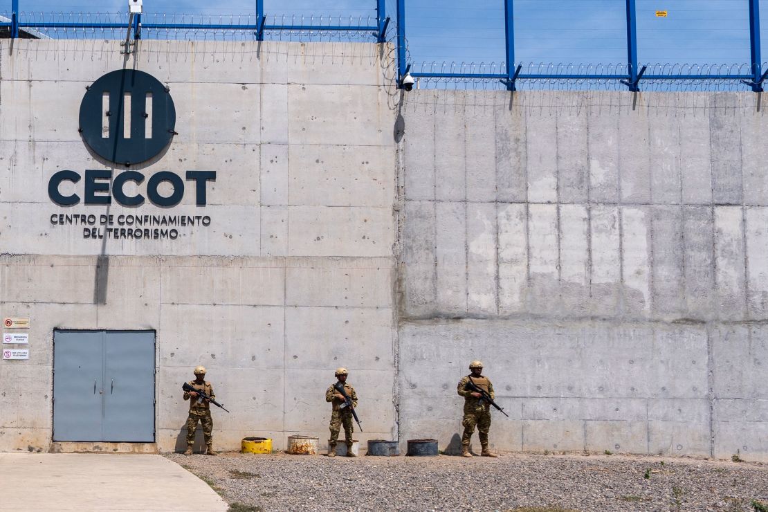 The exterior of the Terrorist Confinement Center known as CECOT in Tecoluca, El Salvador.