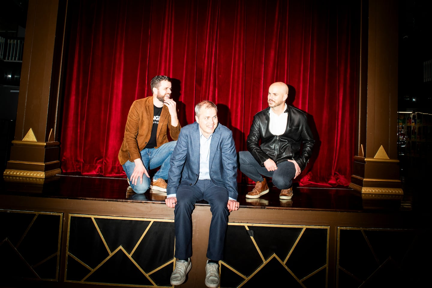 Jordan, Neal, and Jeff Harmon at Angel Studios in Provo, Utah, on March 31.