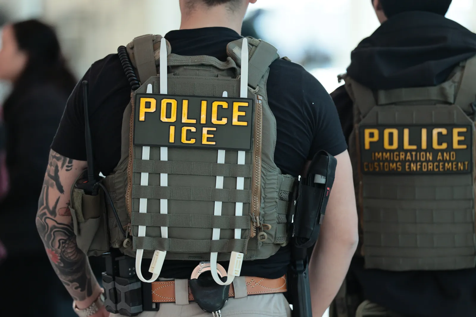 Immigration and Customs Enforcement (ICE) agents patrol Terminal C at LaGuardia Airport on March 24, 2026 in New York, New York. (Photo by Michael M. Santiago/Getty Images)